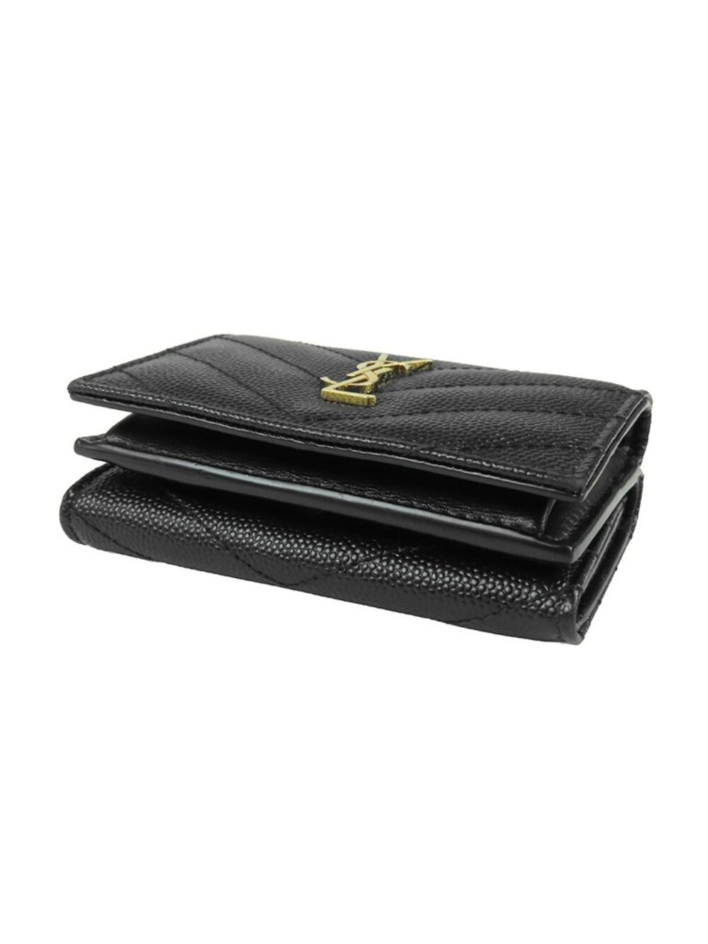 Saint Laurent Monogram Origami Tiny Wallet Black Gray Leather Cassandra Trifold - Picture 3 of 9